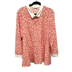 Issac Mizrahi live pink multi colored button down tunic top size 20W NWOT